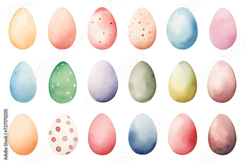 Easter Eggs. Set of illustrations in watercolor style