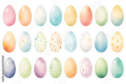 Easter Eggs. Set of illustrations in watercolor style