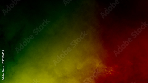 abstract background smoke curves and wave reggae colors green, yellow, red colored in flag of reggae music