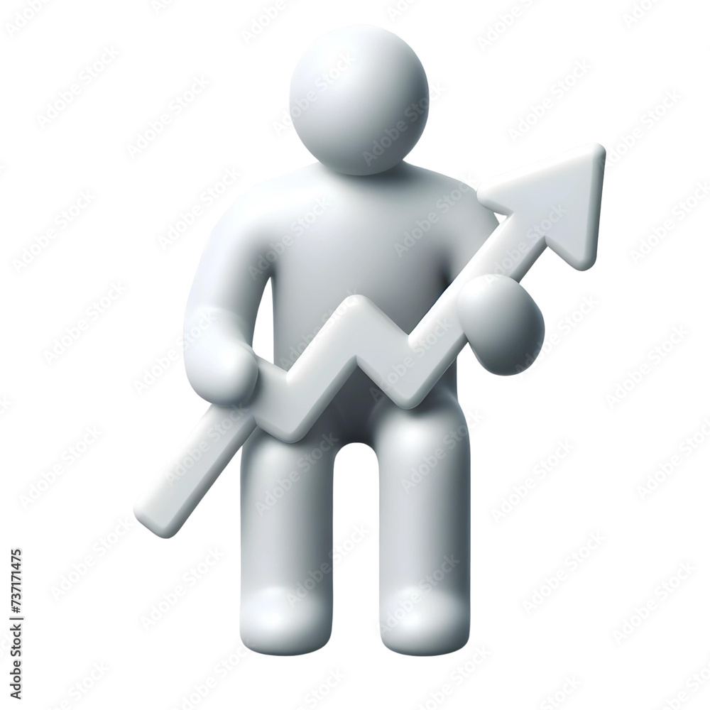 3d person with a stock up symbol 3d person with a stock up symbol