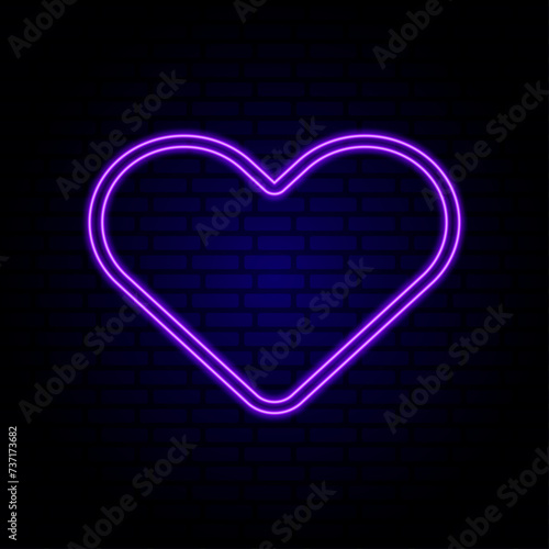 Neon violet heart Love symbol on dark background Glowing sign Vector illustration