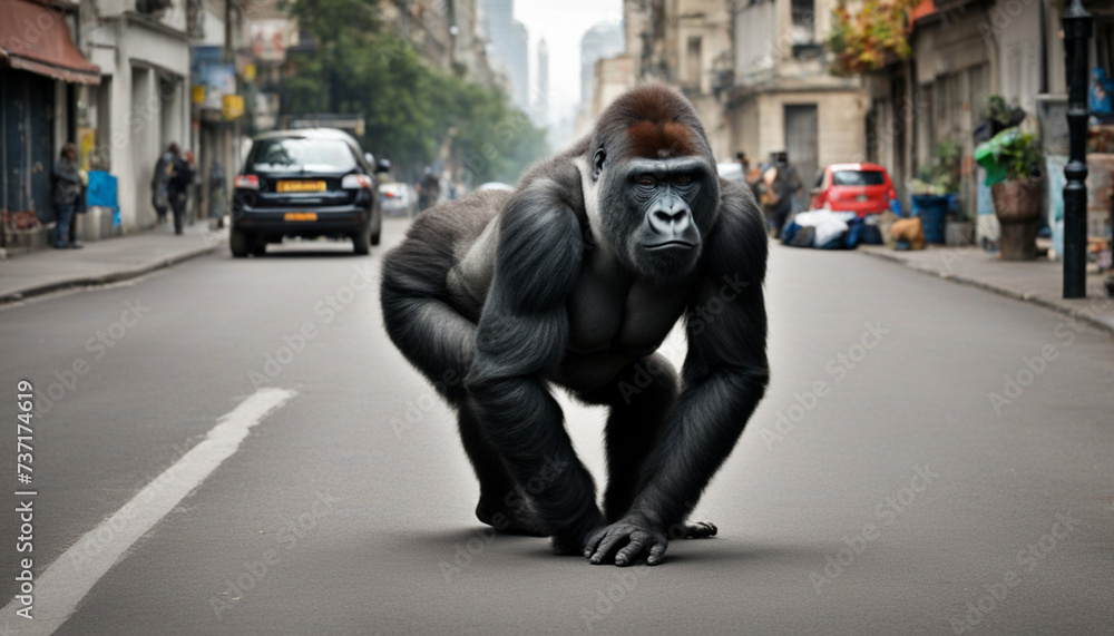 Photo of a gorilla on the street Photo of a gorilla on the street