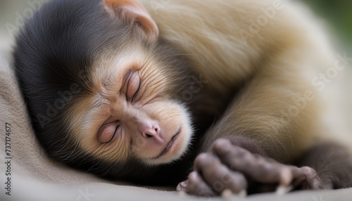 Photo of a sleeping monkey, wild photography photo