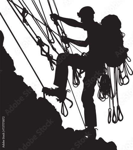 Silhouette of a climber abseil. Vector illustration
