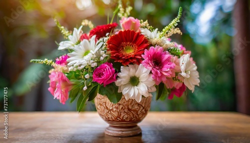 Wallpaper Mural Colorful flowers in decorative vase on table. Beautiful bouquet. Torontodigital.ca
