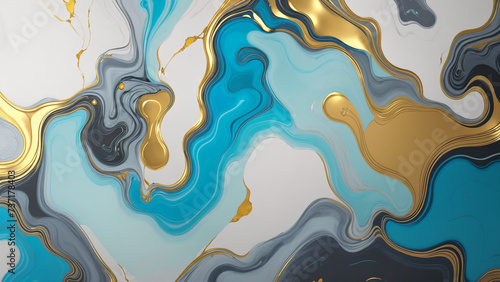Abstract marble background with gold and blue colors