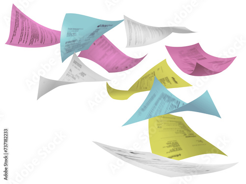 many colorful flyer falling from the sky	