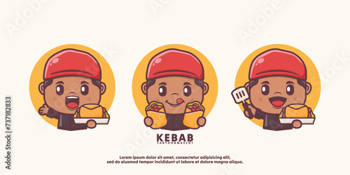 cute cartoon with kebab. food mascot design in outline style