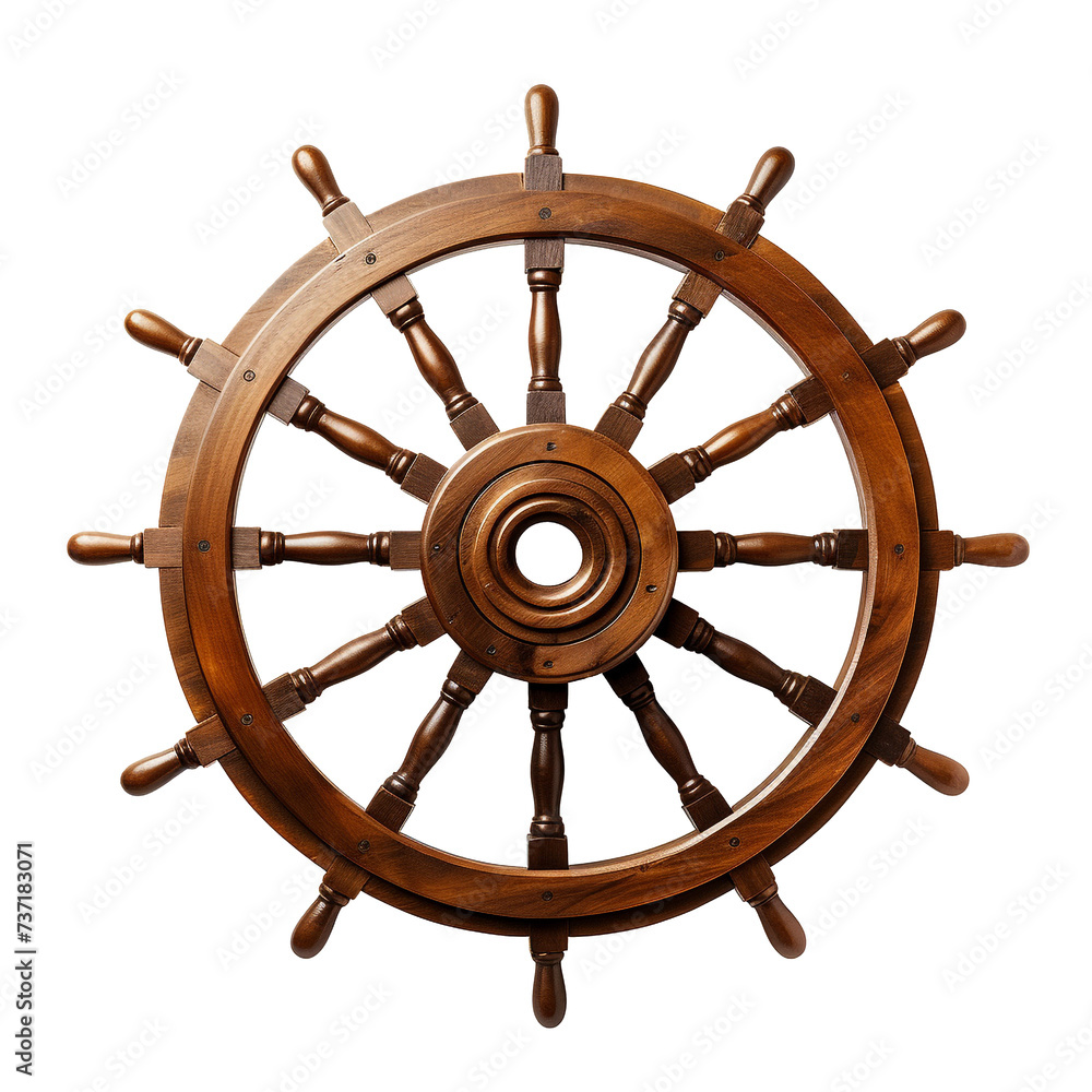 isolated illustration of a wooden ship steering wheel. Created with Generative AI