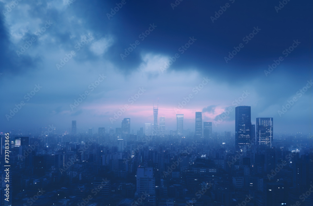 aerial view city and fog on morning scene