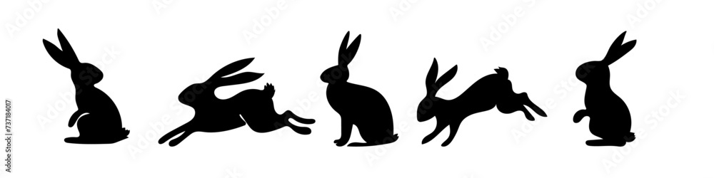 Silhouette of the easter bunny, rabbits, hares. Egg hunt easter border. Vector icons set. Silhouette of the easter bunny, rabbits, hares. Egg hunt easter border. Vector icons set.