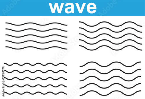 Sea wave icon set. Set of thin line waves. Various wave water lake river. Water logo, line ocean symbol in vector flat style. Seamless abstract line pattern. Water outline symbol. vector wave.