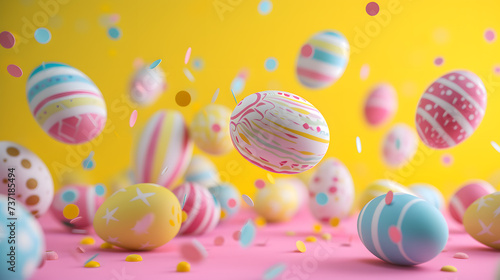 A Whimsical Dance of Colorful Easter Eggs Against a Soft-Hued Gradient Background © Moon