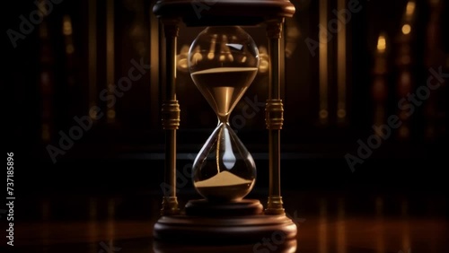 An hourglass with a subpoena inside to represent the short time frame a defendant has to comply with the request. photo
