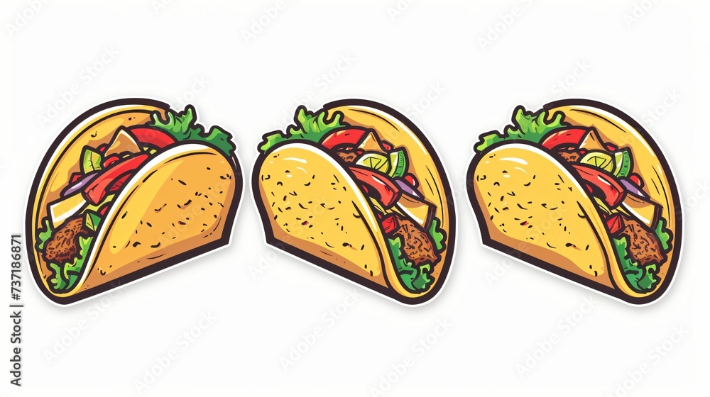 Tacos, mexicain, dessin façon icône ou logo minimaliste sur fond blanc, illustration ia générative - obrazy, fototapety, plakaty 