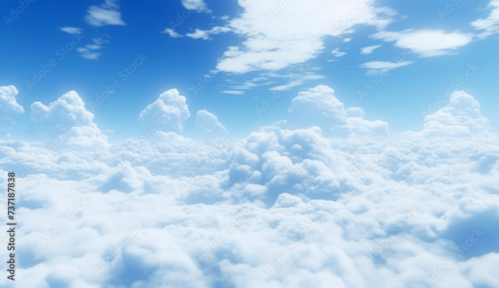 Serenity above the clouds with a bright blue sky and fluffy white cloud tops Serenity above the clouds with a bright blue sky and fluffy white cloud tops