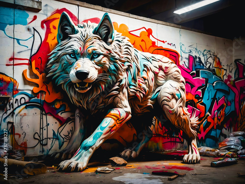 Urbaner Mythos: Graffiti eines lebendigen Wolfes