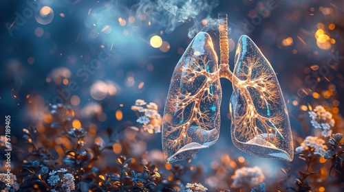Human lung model with a of disease, A transparent lungs with a blue background, Human lungs concept of healthy lungs, generative ai photo