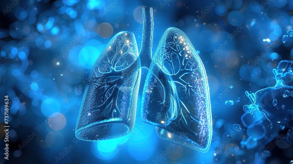 Human lung model with a of disease, A transparent lungs with a blue background, Human lungs concept of healthy lungs, generative ai - obrazy, fototapety, plakaty 