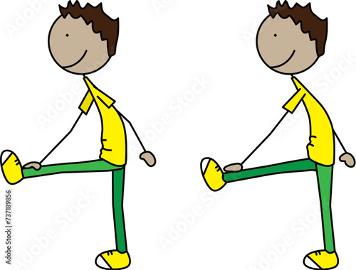 Cartoon vector illustration of a boy exercising - high step march