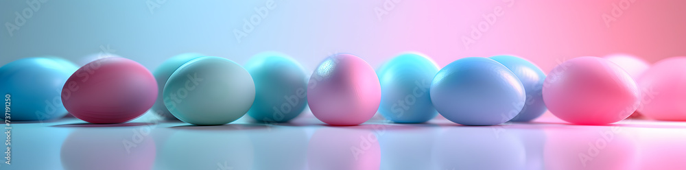 Gradient Hues: A Serene Collection of Blue Tinted Eggs on a Warm Pastel Background Gradient Hues: A Serene Collection of Blue Tinted Eggs on a Warm Pastel Background