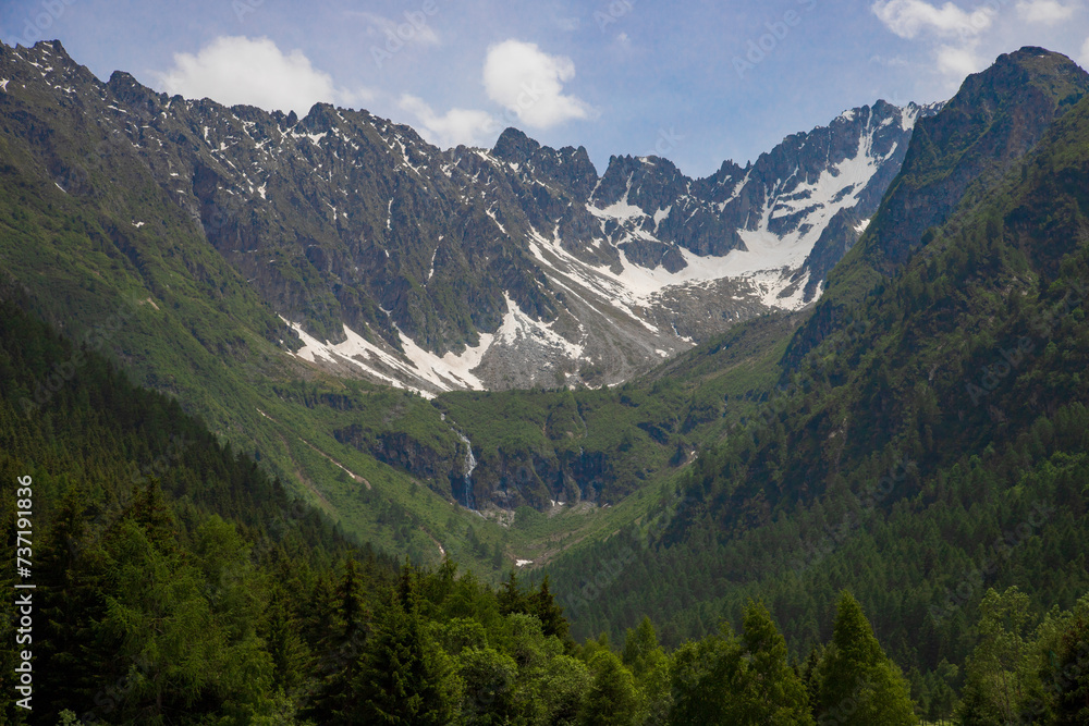 Valbione Lake and Adamello Mountain near Ponte di Legno in Val Camonica - Italy Valbione Lake and Adamello Mountain near Ponte di Legno in Val Camonica - Italy