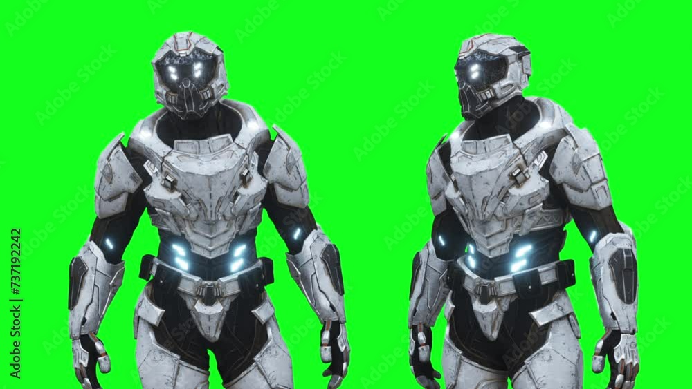 Military futuristic cyborg, robot. Realistic 4k green screen animation. Military futuristic cyborg, robot. Realistic 4k green screen animation.