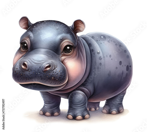 Cute hippo  hippopotamus isolated on white background. Watercolor illustration