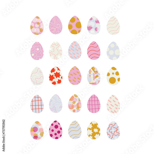 Set of easter eggs flat design on white background.