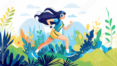 Woman is also wearing headphones likely holding a device for music, she is enjoying a workout playlist during her run.