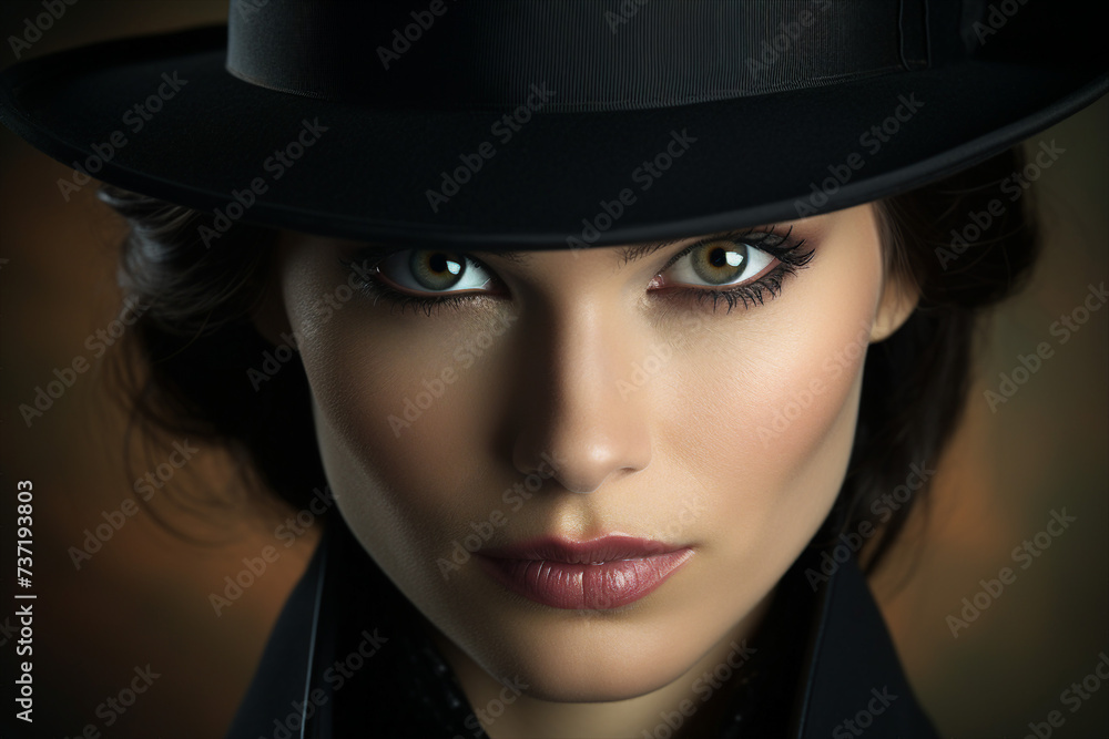 Old fashioned detective or mafia man woman in retro style hat Generative AI picture portrait Old fashioned detective or mafia man woman in retro style hat Generative AI picture portrait