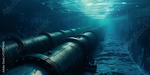 Underwater Pipeline For Oil And Gas Transportation In The Deep Blue Sea photo