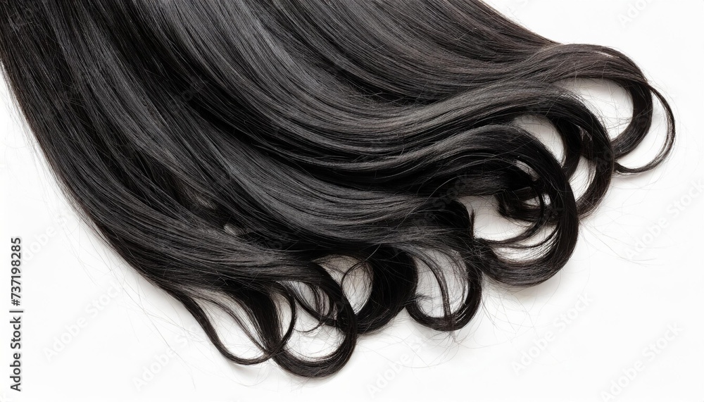 curly black hair close up isolated on white background
