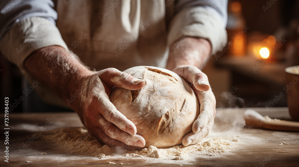 Baker Shaping Bread Dough on Wooden Surface