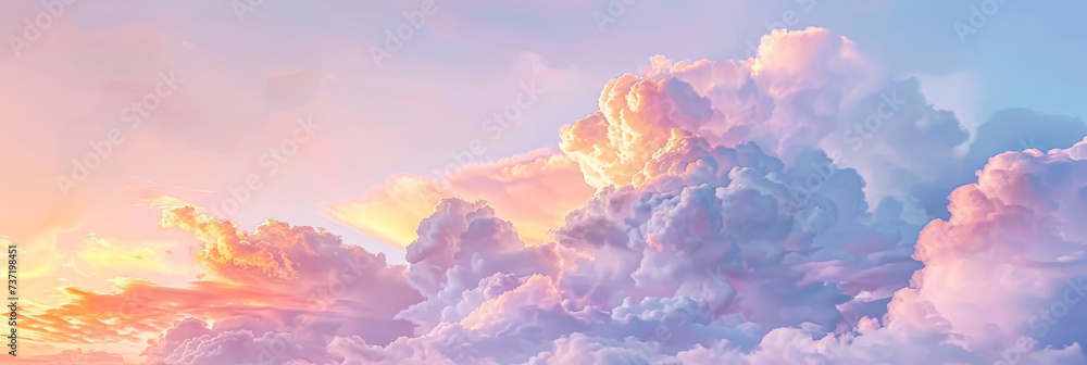  pink and purple sky at sunset. Sky panorama background, header and web banner,  pink clouds sky background