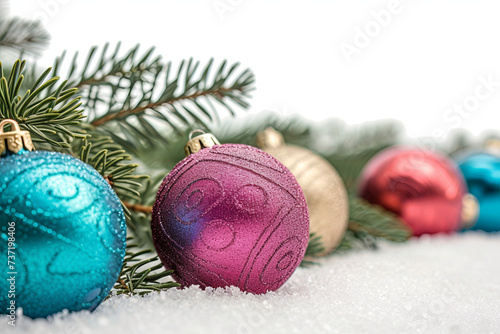 Christmas balls isolated and branch of tree