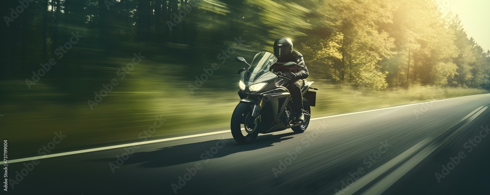 Solitary motorcycle rider speeding down the open motorway blurred backgroundcopy space solid background --ar  --v  -  relaxed stealth. Concept Motorcycle Adventure, Blazing Speed, Lone Rider