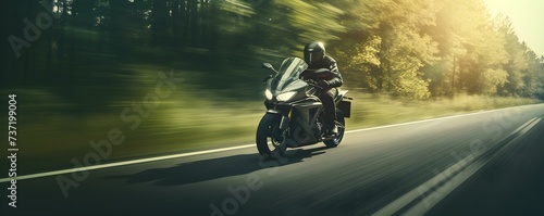 Solitary motorcycle rider speeding down the open motorway blurred backgroundcopy space solid background --ar  --v  -  relaxed stealth. Concept Motorcycle Adventure  Blazing Speed  Lone Rider