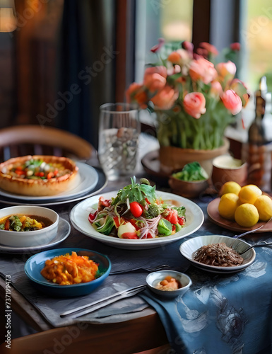 food in restaurant,styte food,food with table