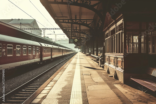 Vintage retro platform passenger railway station