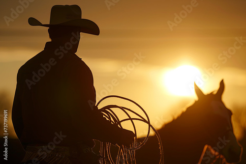 Cowboy with lasso silhouette at small-town rodeo