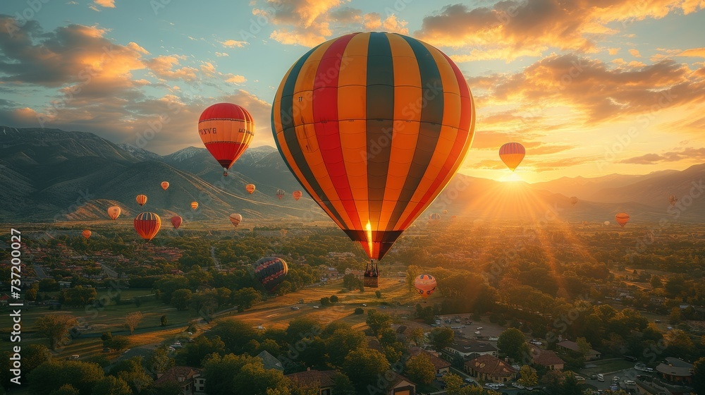 Hot Air Balloon Adventure, a whimsical scene of colorful hot air balloons soaring over picturesque landscapes during a balloon festival. Hot Air Balloon Adventure, a whimsical scene of colorful hot air balloons soaring over picturesque landscapes during a balloon festival.