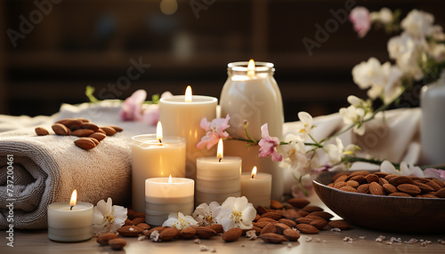 Luxury spa treatment candlelight, relaxation, pampering, beauty treatment, wellbeing generated by AI © djvstock
