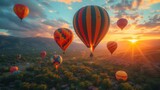 Hot Air Balloon Adventure, a whimsical scene of colorful hot air balloons soaring over picturesque landscapes during a balloon festival.
