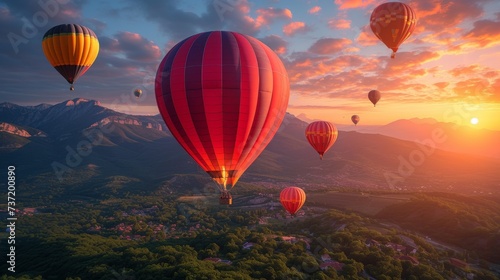 Hot Air Balloon Adventure  a whimsical scene of colorful hot air balloons soaring over picturesque landscapes during a balloon festival.