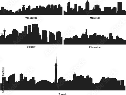 Set of Canada cities skyline silhouette in vector
