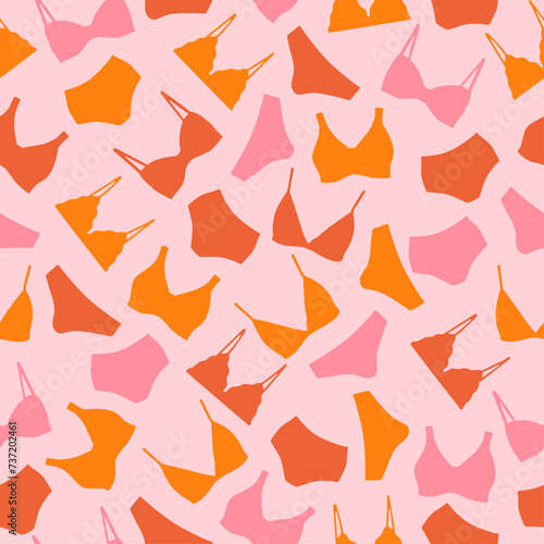 Underwear design. Pattern in bright pink and orange tones for a lingerie store. Fashion background. Female underwear, lingerie. Background for use in design, website, packing, textile, fabric.