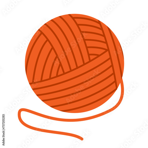 Orange ball of yarn for knitting. Tools for knitwork, handicraft, crocheting, and hand-knitting. Round skein of wool, cotton yarn for handmade crochet. Flat vector illustration on white background.