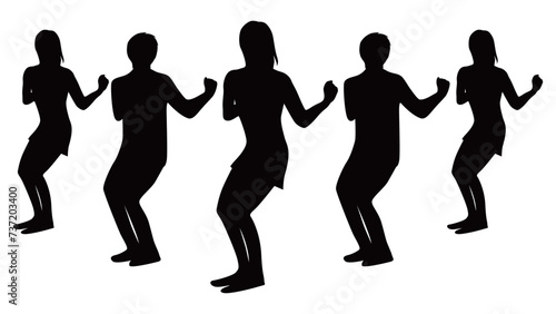 腕を横に振るダンスをする男女5人のシルエット