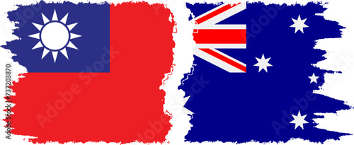 Australia and Taiwan grunge flags connection vector